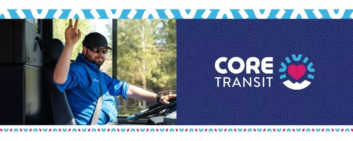 Image of Core Transit bus driver and Core Transit logo