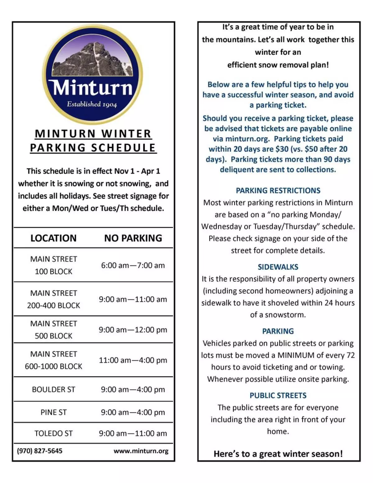 2021-22 Winter Parking Handout One Pager