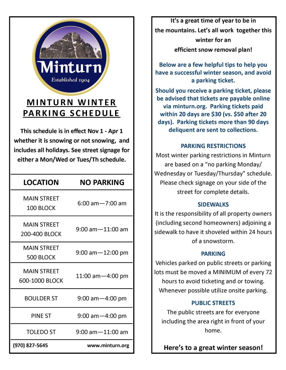 Minturn Winter Parking Schedule
