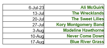 2023 Summer Concert Series Schedule